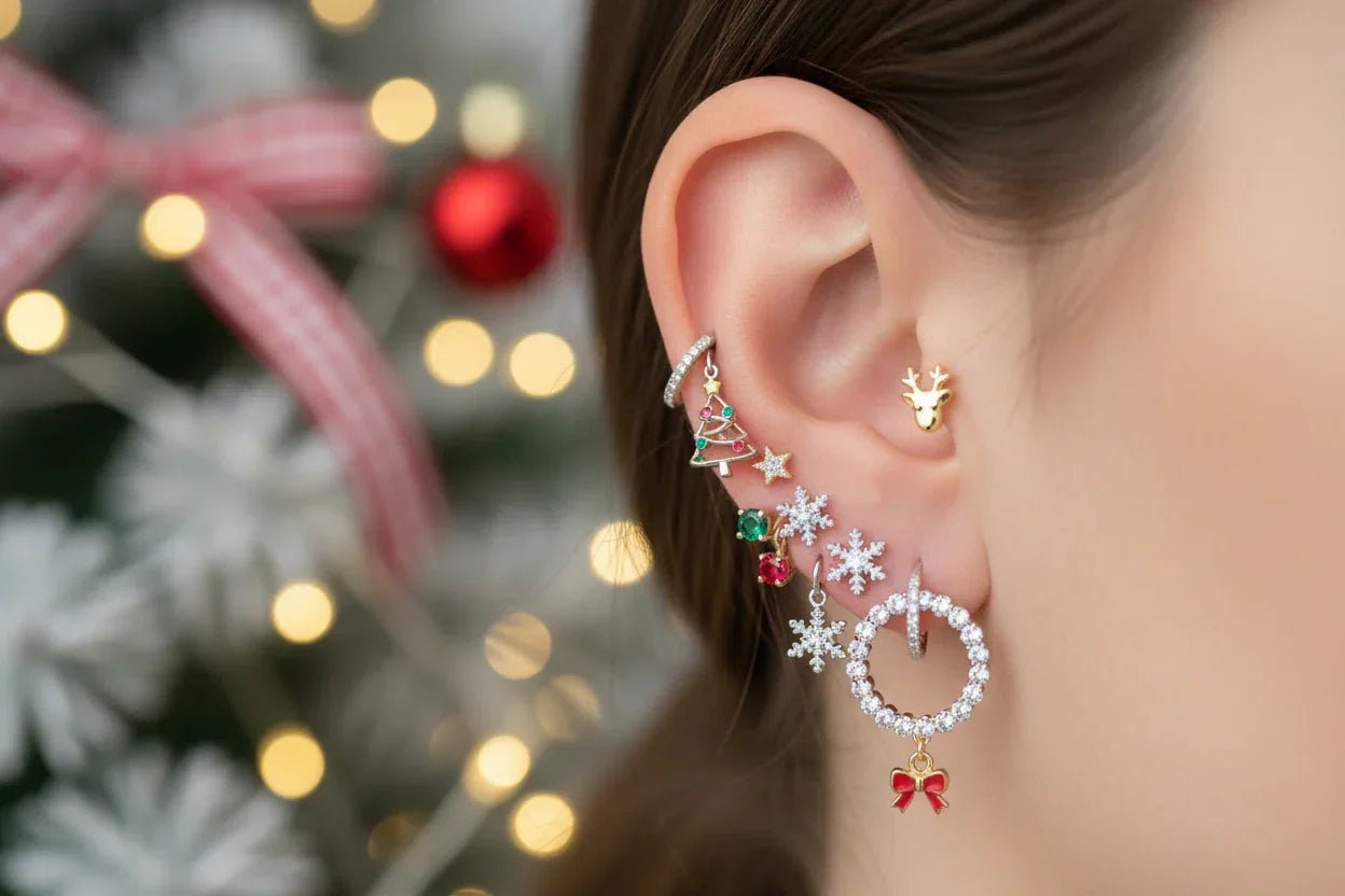The Christmas-Themed Setup for Ear Piercings: Festive Ear Stack Ideas - QIAO Crystal