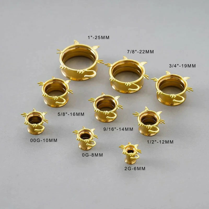 1 Pair Cat Design Screw Back Ear Tunnel and Plug Double Flared Gauges