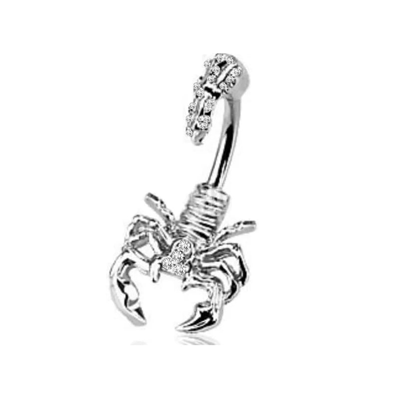 Scorpion With Multi Gemmed Cubic Zirconia Crystal Head and Tail Navel Belly Button Ring Punk Hip Hop Body Piercing Jewelry