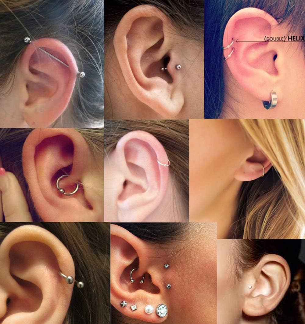 12Pcs Stainless Steel Industrial Barbell Cartilage Piercing Earrings - QIAO CrystalQIAO CrystalQIAO Crystal