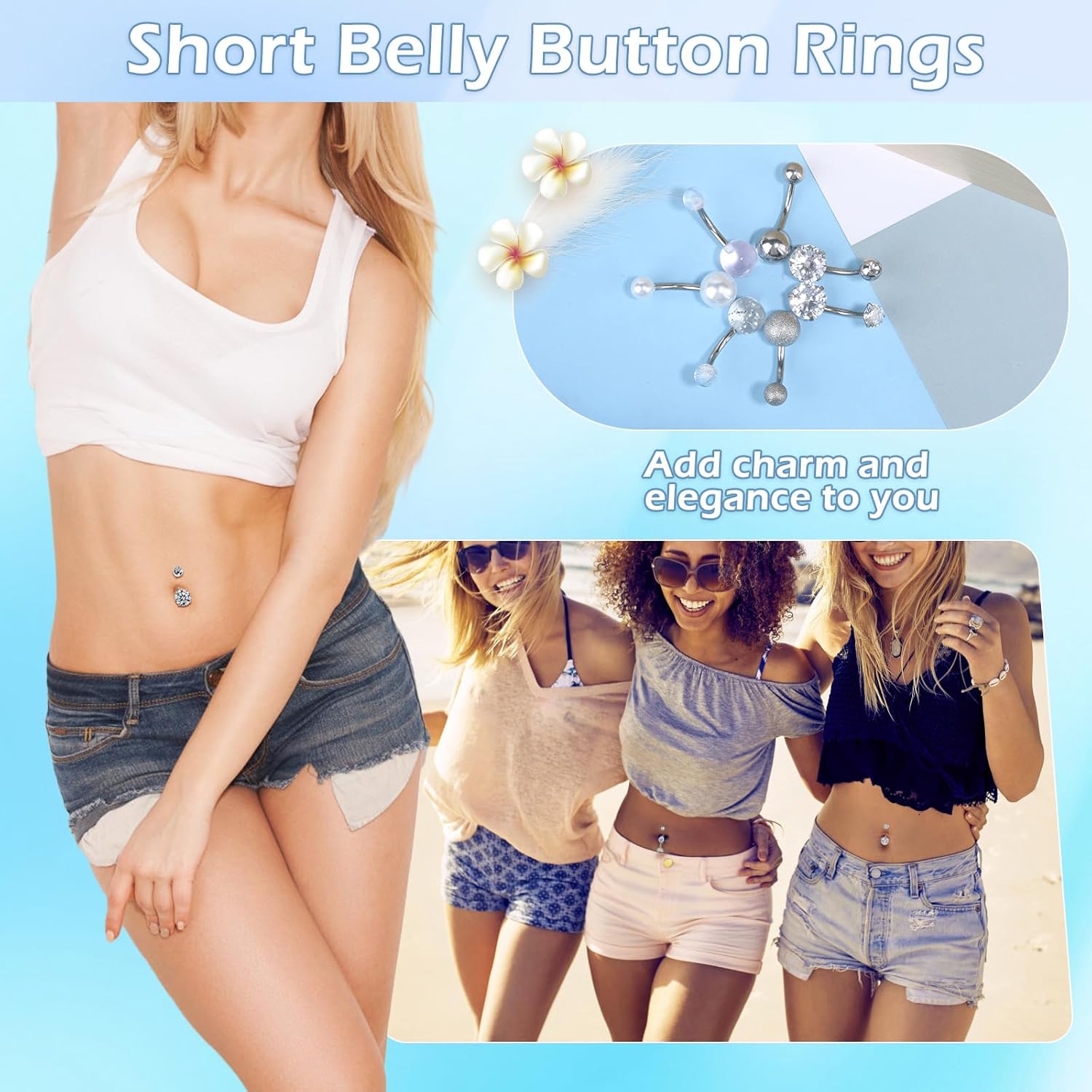 14 PCS Belly Button Rings for Women, 14G Long Dangle Navel Ring Screw Bar Design Body Piercing Jewelry Belly Rings Gifts - 我的商店我的商店我的商店