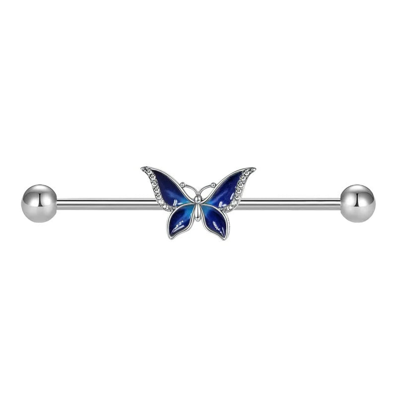 14G 316L Butterfly Industrial Barbell Cartilage Earring Surgical Steel Industrial Barbell Cartilage