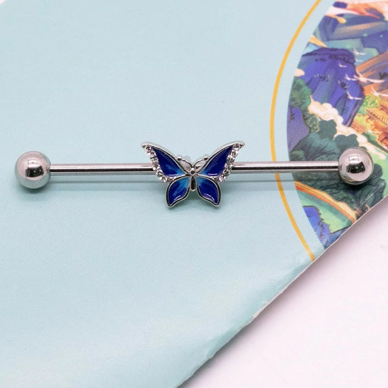 14G 316L Butterfly Industrial Barbell Cartilage Earring Surgical Steel Industrial Barbell Cartilage