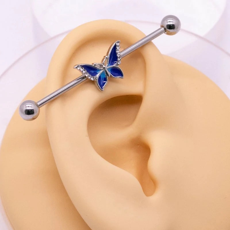 14G 316L Butterfly Industrial Barbell Cartilage Earring Surgical Steel Industrial Barbell Cartilage