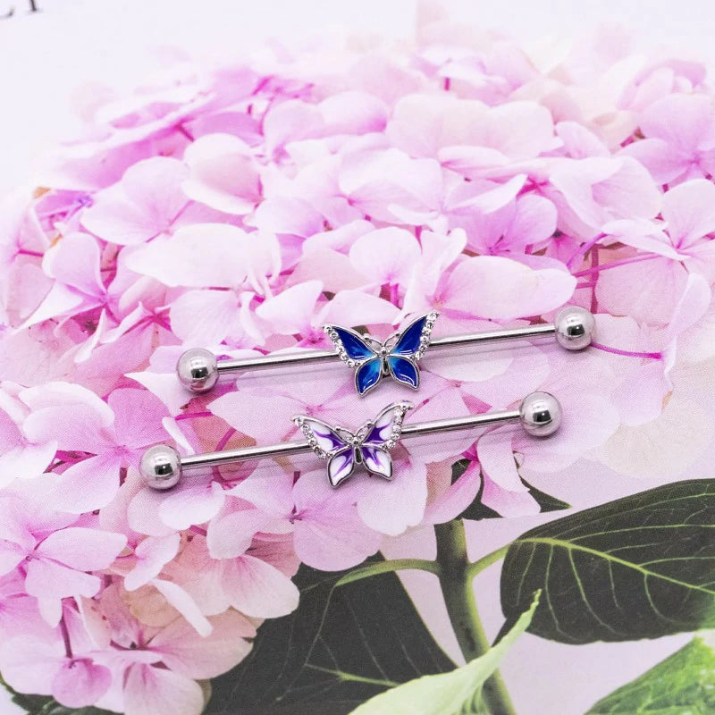 14G 316L Butterfly Industrial Barbell Cartilage Earring Surgical Steel Industrial Barbell Cartilage