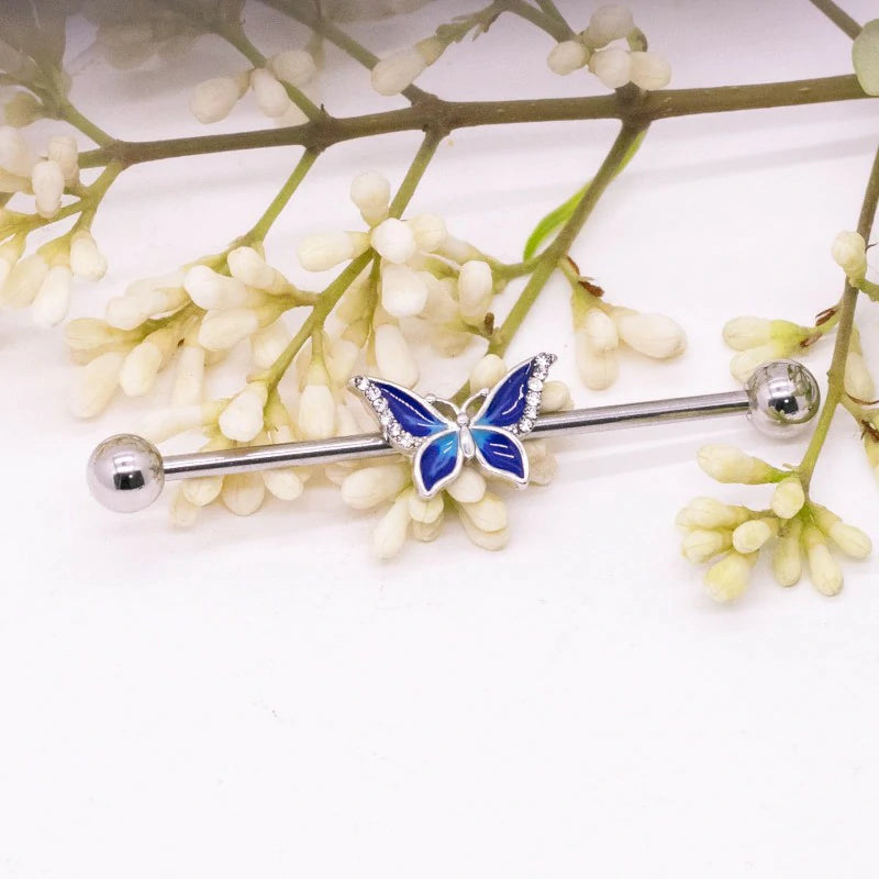 14G 316L Butterfly Industrial Barbell Cartilage Earring Surgical Steel Industrial Barbell Cartilage