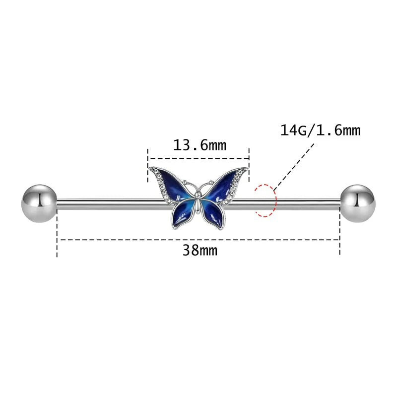 14G 316L Butterfly Industrial Barbell Cartilage Earring Surgical Steel Industrial Barbell Cartilage