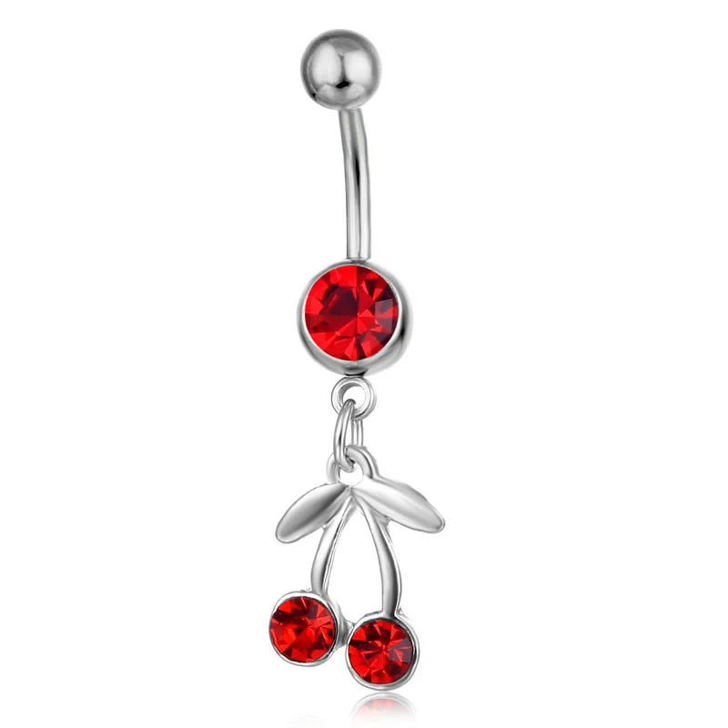 14G 316L Surgical Steel Cute Cherry Dangle Cubic Zirconia Navel Piercing Jewelry