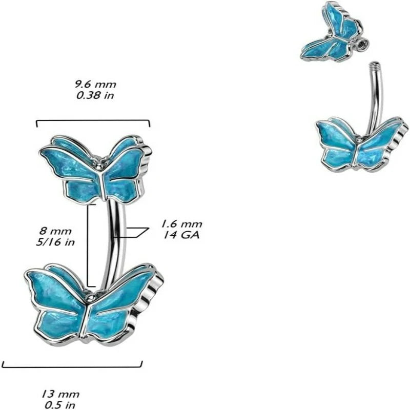 14GA 316L Stainless Steel Double Butterfly Belly Button Ring