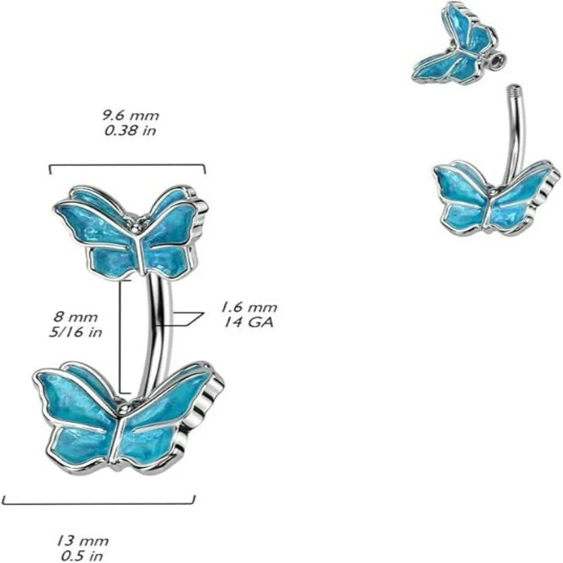 14GA 316L Stainless Steel Double Butterfly Belly Button Ring
