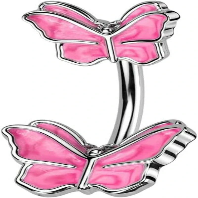 14GA 316L Stainless Steel Double Butterfly Belly Button Ring
