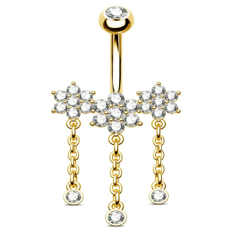 14G Belly Button Ring Flower Belly Ring Gold Belly Piercing Jewelry Floral Belly Piercing Jewelry