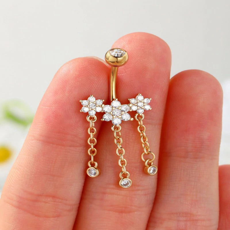 14G Belly Button Ring Flower Belly Ring Gold Belly Piercing Jewelry Floral Belly Piercing Jewelry