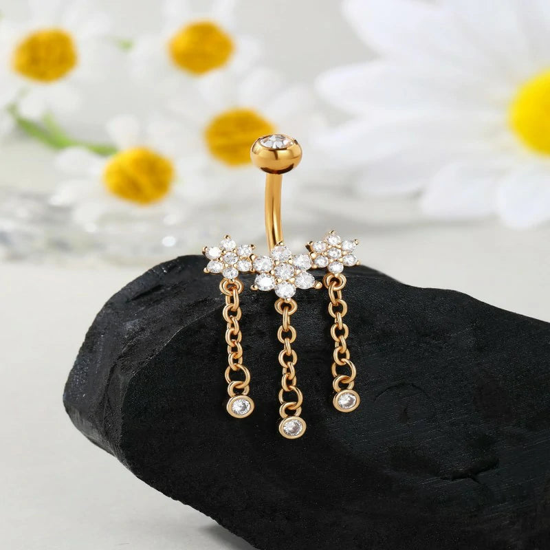 14G Belly Button Ring Flower Belly Ring Gold Belly Piercing Jewelry Floral Belly Piercing Jewelry