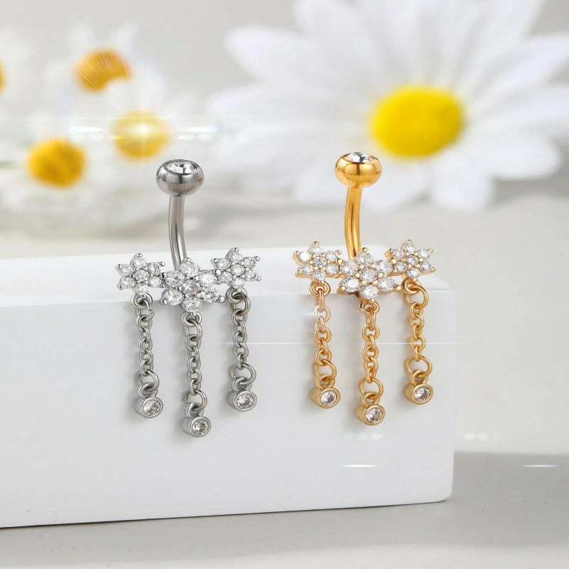 14G Belly Button Ring Flower Belly Ring Gold Belly Piercing Jewelry Floral Belly Piercing