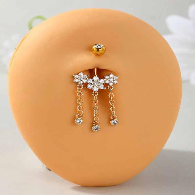 14G Belly Button Ring Flower Belly Ring Gold Belly Piercing Jewelry Floral Belly Piercing Jewelry