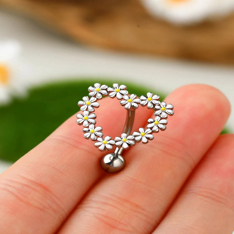 14G Belly Button Rings Reverse Belly Rings Stainless Steel 316L Flower Belly Piercing