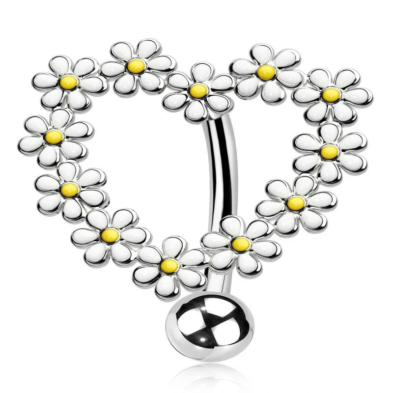 14G Belly Button Rings Reverse Belly Rings Stainless Steel 316L Flower Belly Piercing