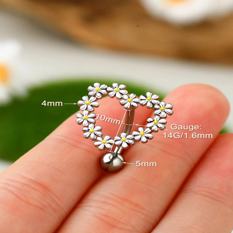 14G Belly Button Rings Reverse Belly Rings Stainless Steel 316L Flower Belly Piercing