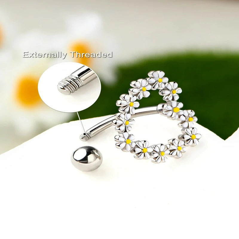 14G Belly Button Rings Reverse Belly Rings Stainless Steel 316L Flower Belly Piercing