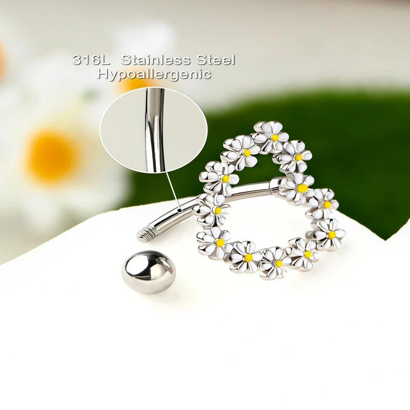 14G Belly Button Rings Reverse Belly Rings Stainless Steel 316L Flower Belly Piercing