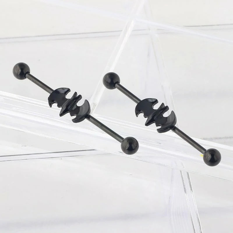 14G Black Bat Industrial Barbell Earrings Stainless Steel Cartilage Barbell Earrings