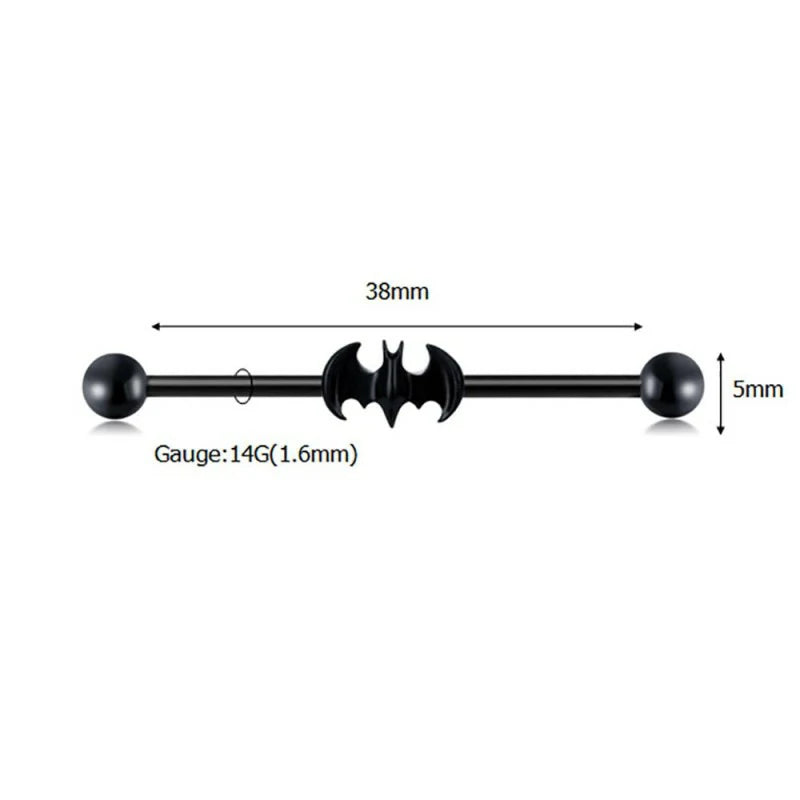 14G Black Bat Industrial Barbell Earrings Stainless Steel Cartilage Barbell Earrings