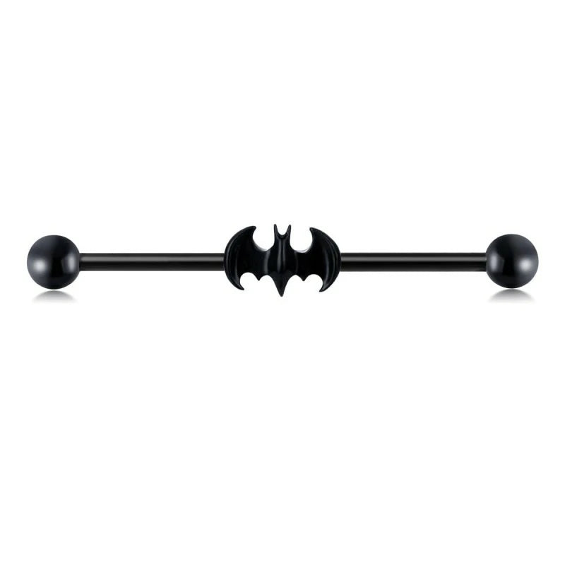 14G Black Bat Industrial Barbell Earrings Stainless Steel Cartilage Barbell Earrings