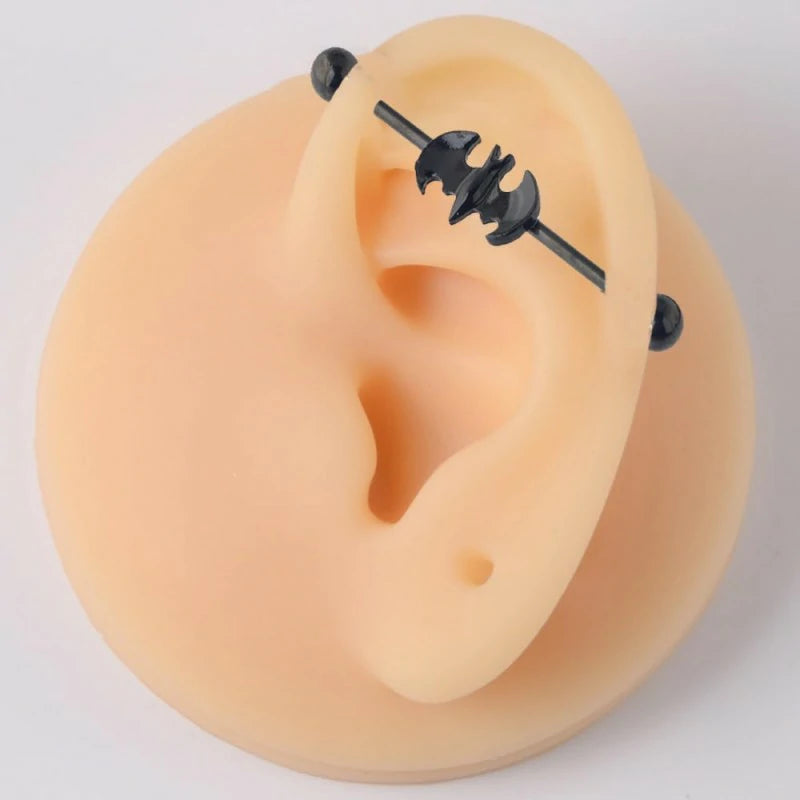 14G Black Bat Industrial Barbell Earrings Stainless Steel Cartilage Barbell Earrings