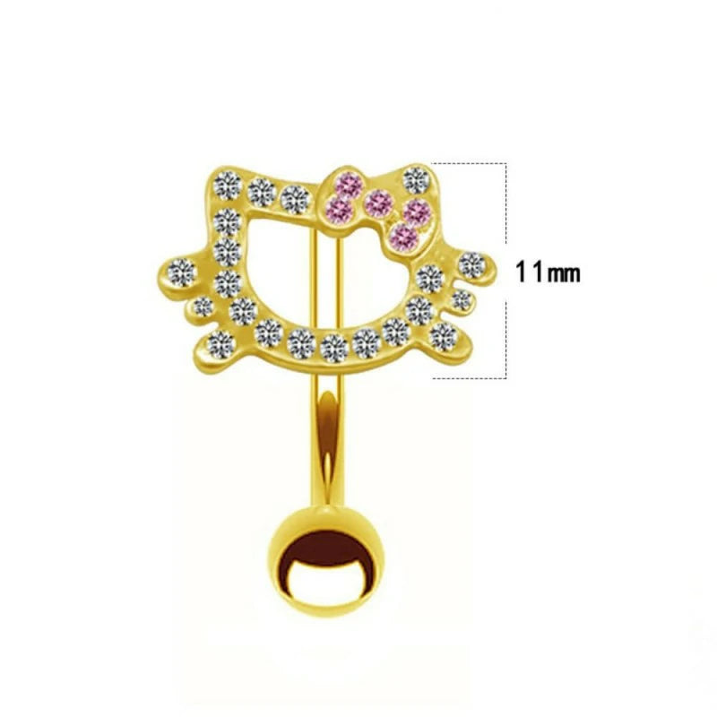 14G CZ Cat Reverse Belly Button Rings Cute 316L Surgical Steel Top Down Belly Navel Ring