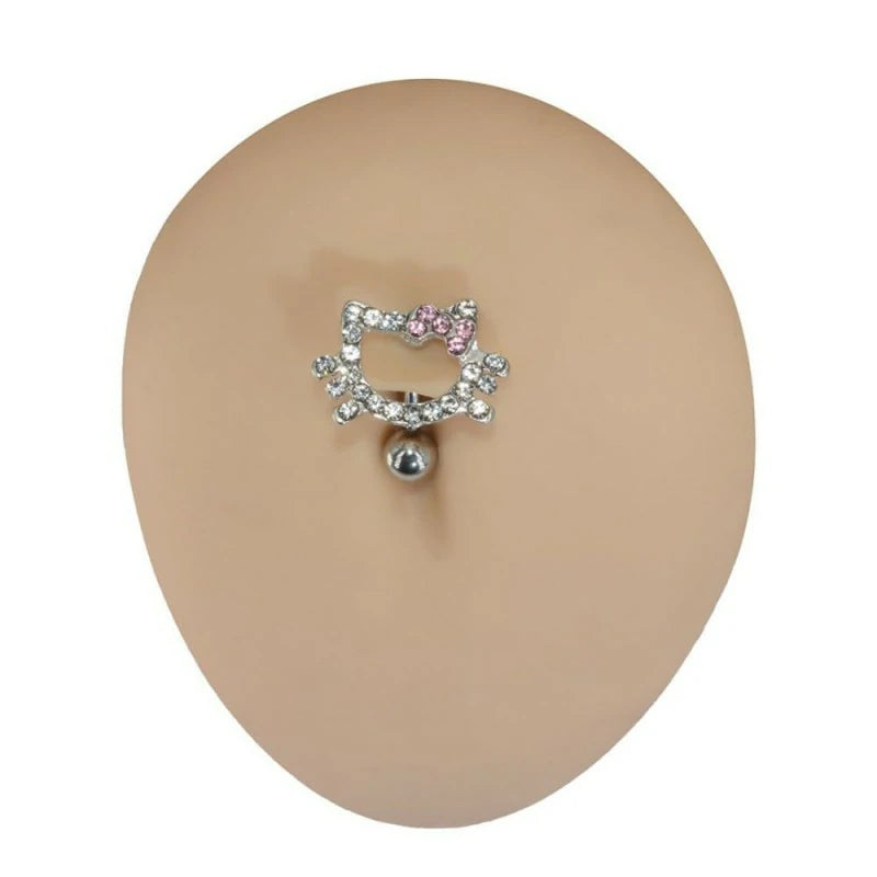14G CZ Cat Reverse Belly Button Rings Cute 316L Surgical Steel Top Down Belly Navel Ring