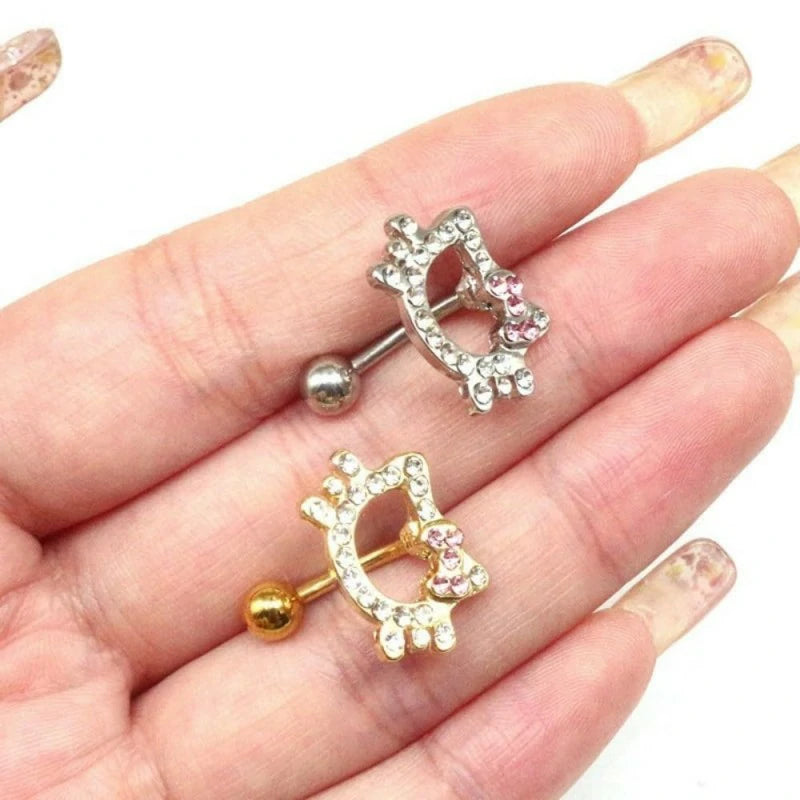 14G CZ Cat Reverse Belly Button Rings Cute 316L Surgical Steel Top Down Belly Navel Ring