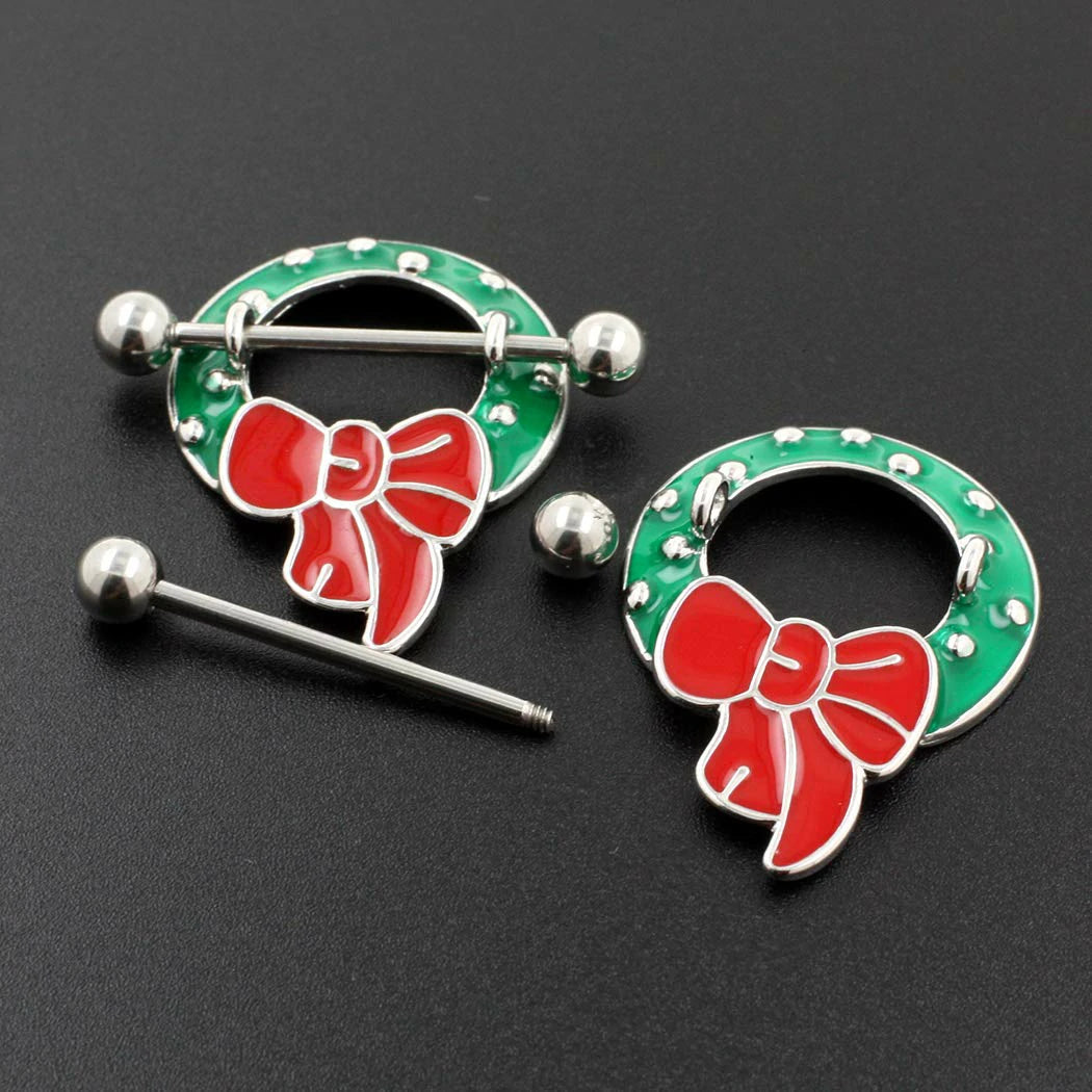 Christmas Small Bell Round Nipple Ring 316L Steel Nipple Barbell