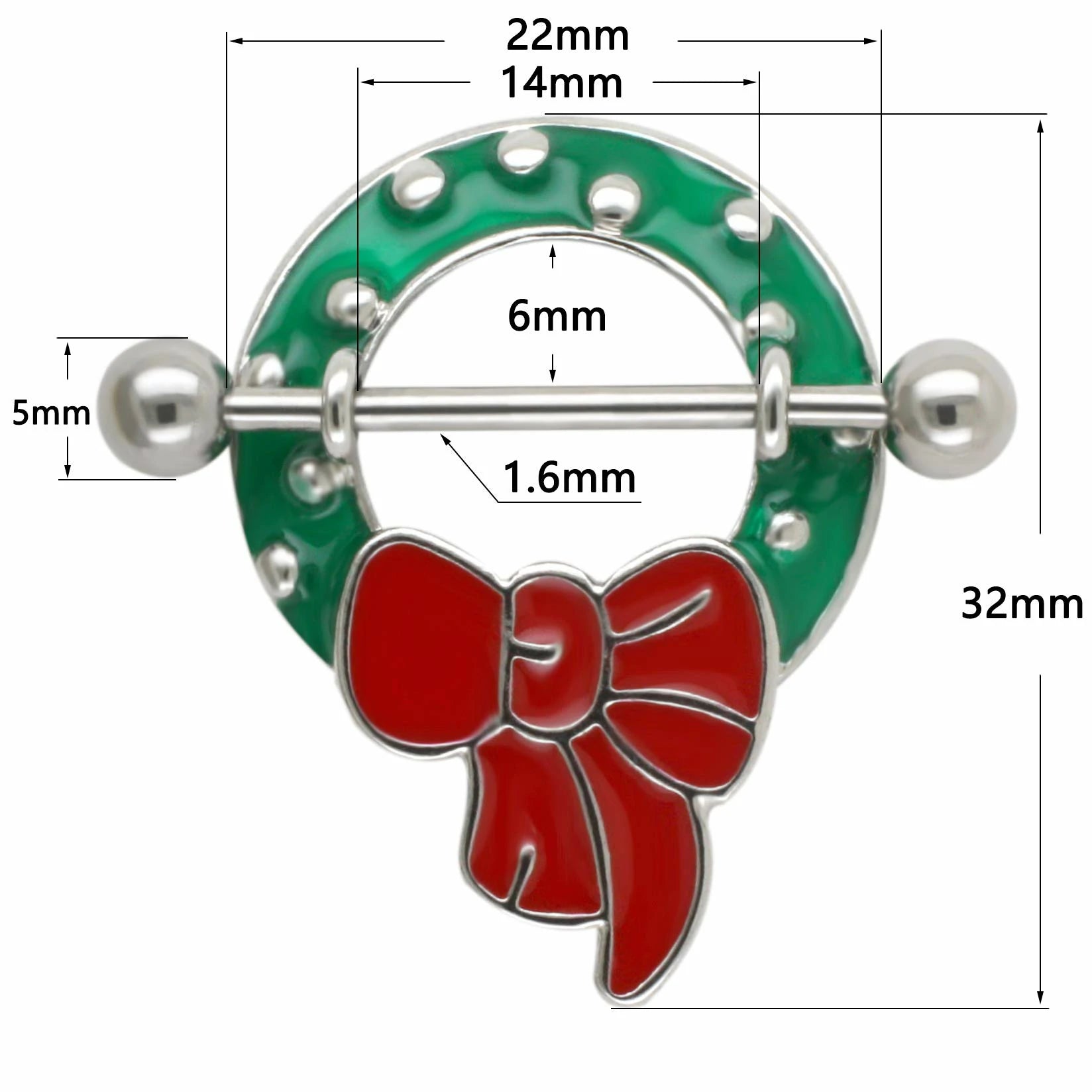 Christmas Small Bell Round Nipple Ring 316L Steel Nipple Barbell