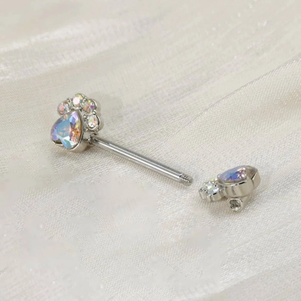 14G Colorful CZ Paw 316L Stainless Steel Cubic Zirconia Paw Print Nipple Piercing Barbell Nipple Shield Studs