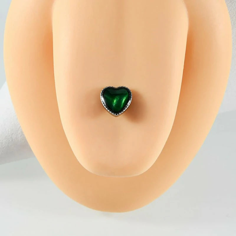 14G Green Aurora Heart Tongue RingsGlitter 316L Stainless Steel Tongue Studs Barbell Cartilage Earrings