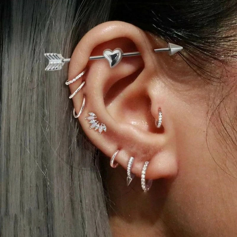 14G Heart Arrow Industrial Barbell Earring Stainless Steel Industrial Piercing Jewelry