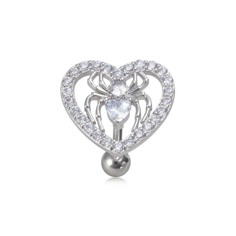 14G Heart Spider Reverse Belly Button Rings Stainless Steel Cubic Zirconia Belly