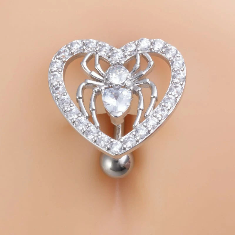 14G Heart Spider Reverse Belly Button Rings Stainless Steel Cubic Zirconia Belly