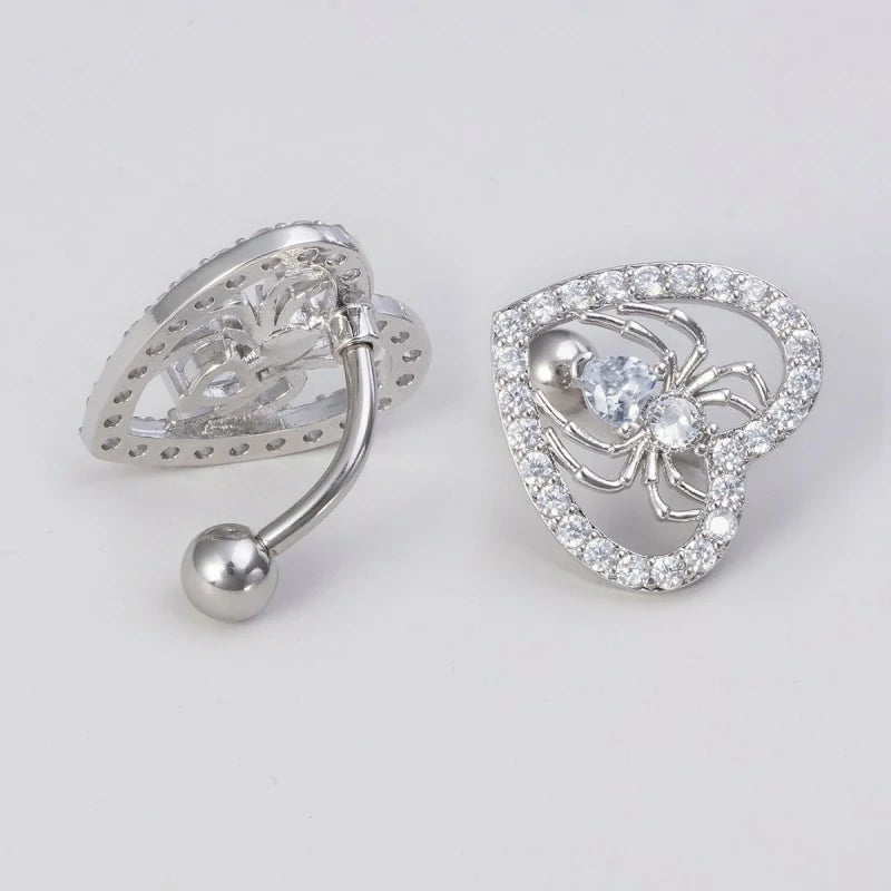 14G Heart Spider Reverse Belly Button Rings Stainless Steel Cubic Zirconia Belly