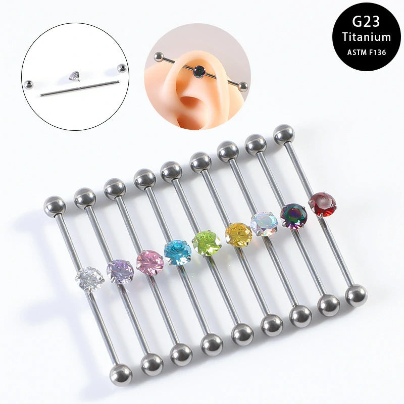 G23 Titanium 14G Barbell 5mm Ball Set Internally Threaded Ends Cartilage Earrings CZ Industrial Earring Crystal Body Piercing
