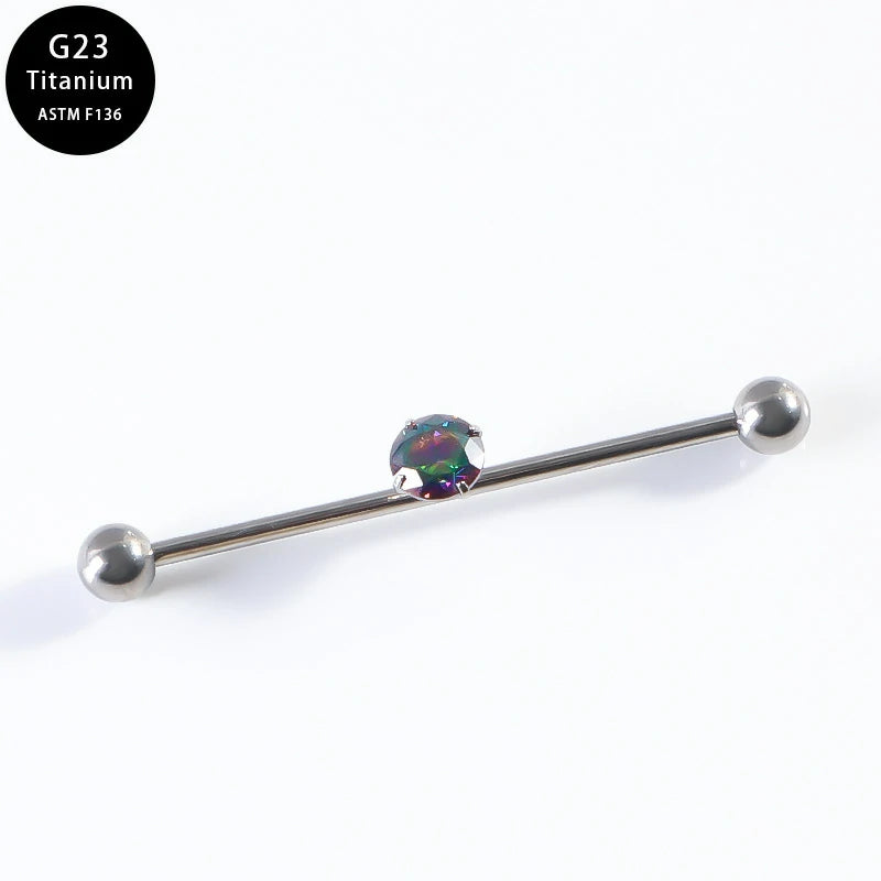G23 Titanium 14G Barbell 5mm Ball Set Internally Threaded Ends Cartilage Earrings CZ Industrial Earring Crystal Body Piercing