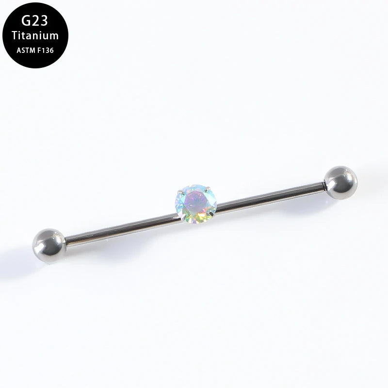 G23 Titanium 14G Barbell 5mm Ball Set Internally Threaded Ends Cartilage Earrings CZ Industrial Earring Crystal Body Piercing