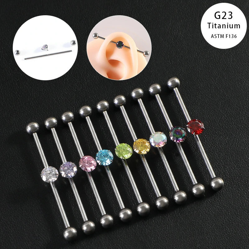 G23 Titanium 14G Barbell 5mm Ball Set Internally Threaded Ends Cartilage Earrings CZ Industrial Earring Crystal Body Piercing