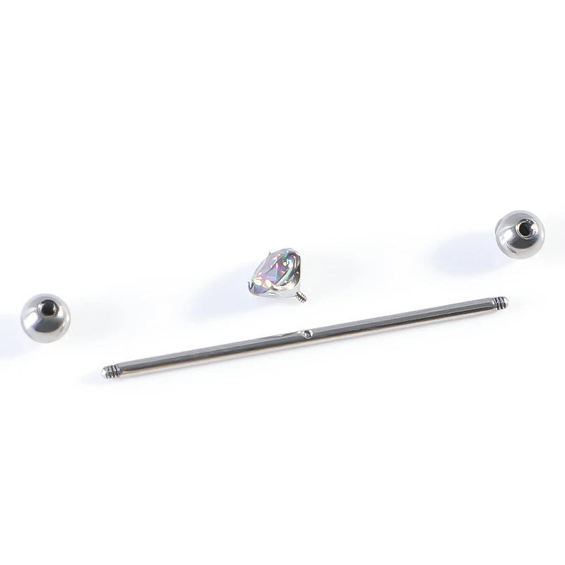 G23 Titanium 14G Barbell 5mm Ball Set Internally Threaded Ends Cartilage Earrings CZ Industrial Earring Crystal Body Piercing