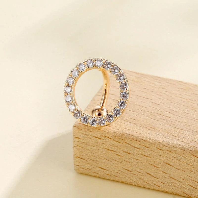 14G Round Shape Belly Rings Pave CZ Crystal Top Down Belly
