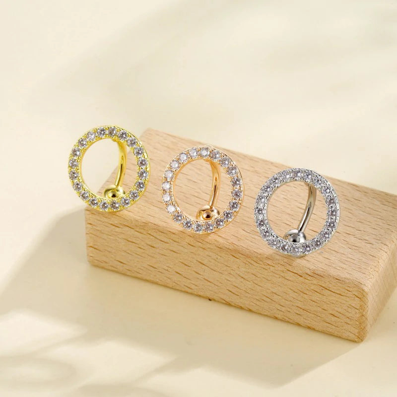 14G Round Shape Belly Rings Pave CZ Crystal Top Down Belly