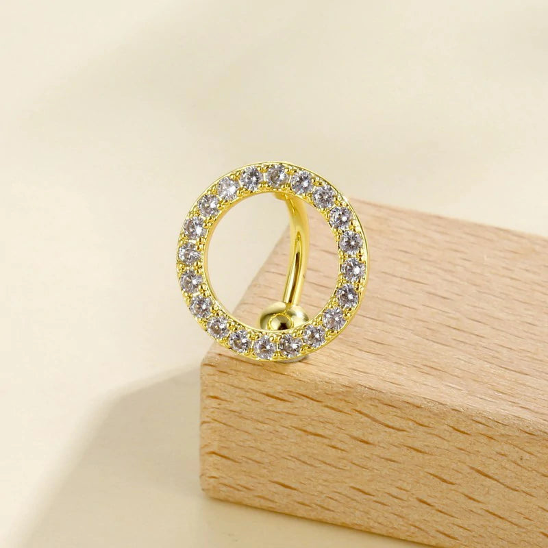 14G Round Shape Belly Rings Pave CZ Crystal Top Down Belly