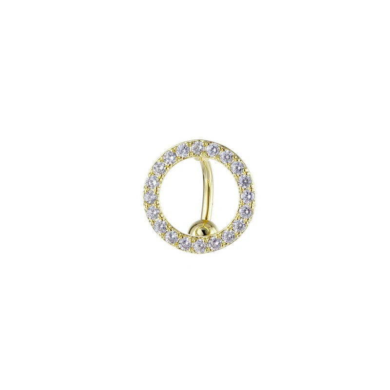 14G Round Shape Belly Rings Pave CZ Crystal Top Down Belly