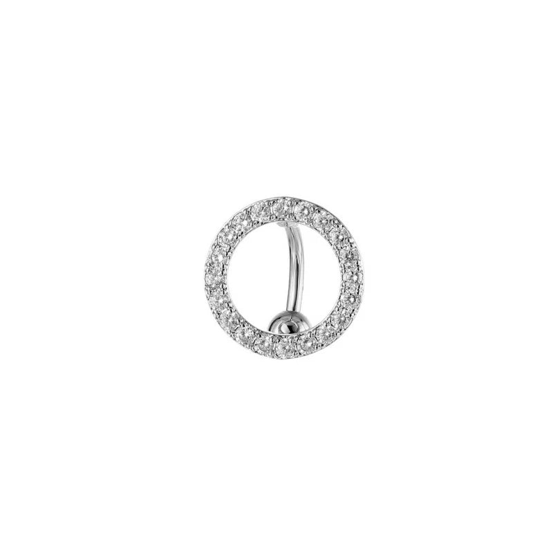 14G Round Shape Belly Rings Pave CZ Crystal Top Down Belly